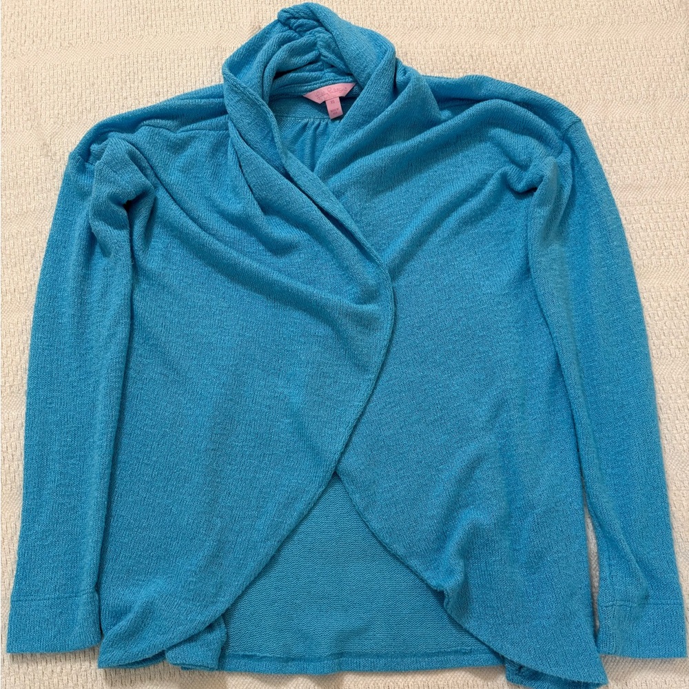 Lilly Pulitzer Cardigan Blue Open Front Size XS Martha Long Sleeves Summer Beach